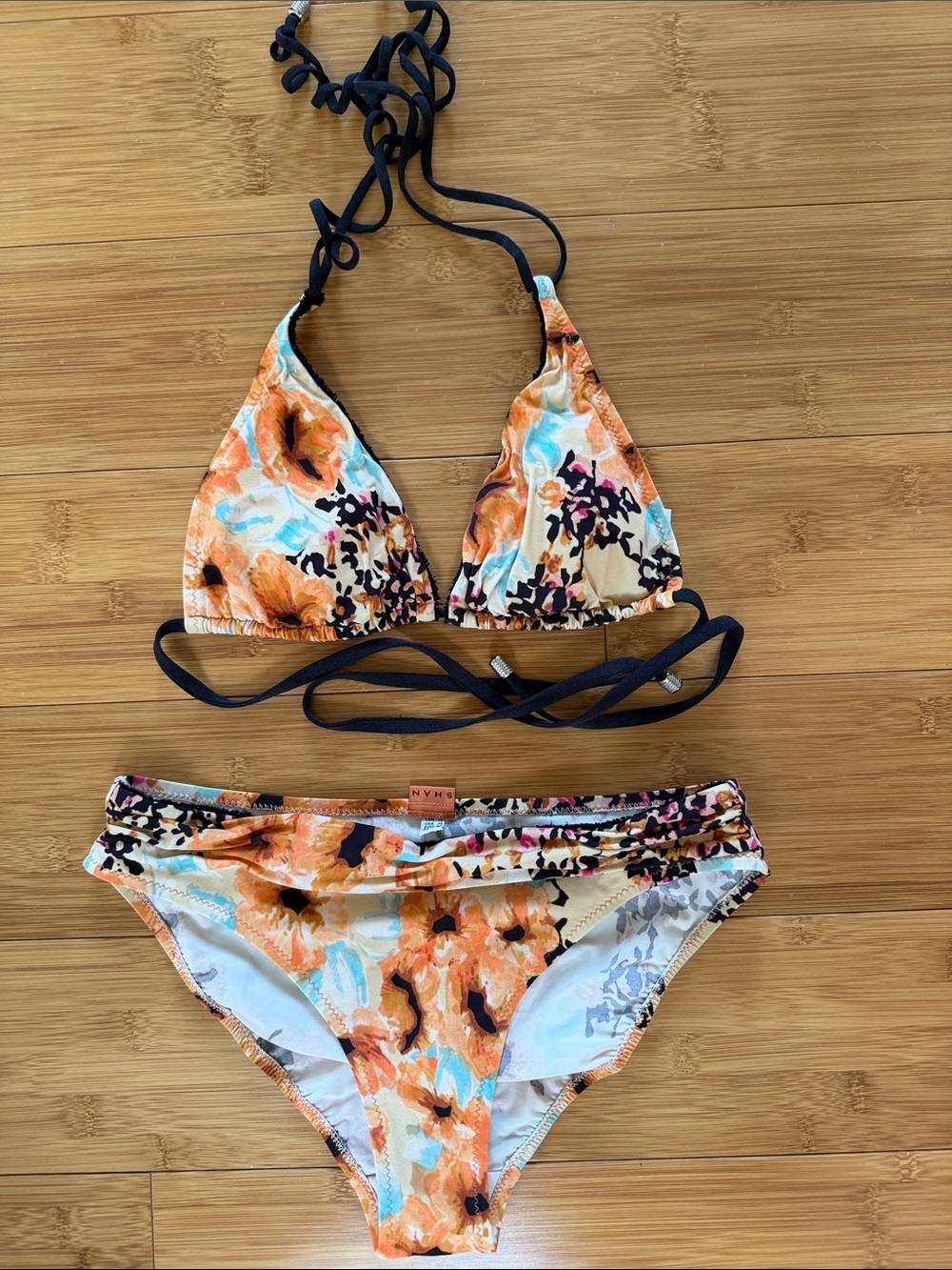 SHAN Floral Orange Blue Triangle Bikini Set